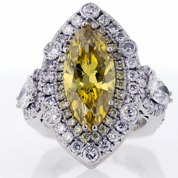 Double Halo Yellow Marquis Diamond Ring